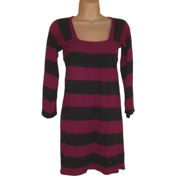 Express Sweater Dress Woman’s XS Pink & Gray Striped Knit Warm Winter Fall - Picture 1 of 7
